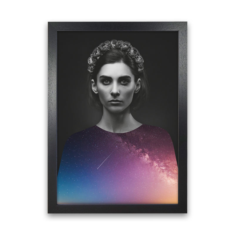 The Girl And The Stars Art Print by Seven Trees Design Black Grain