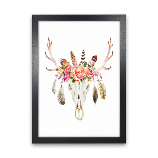 Boho cow skull Art Print by Seven Trees Design Black Grain