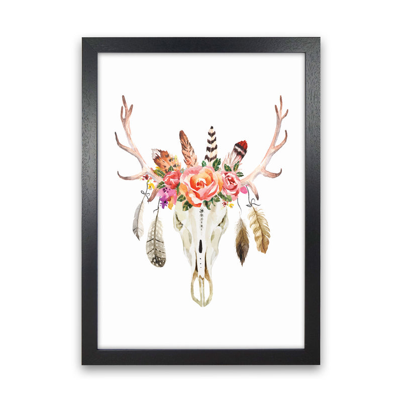 Boho cow skull Art Print by Seven Trees Design Black Grain