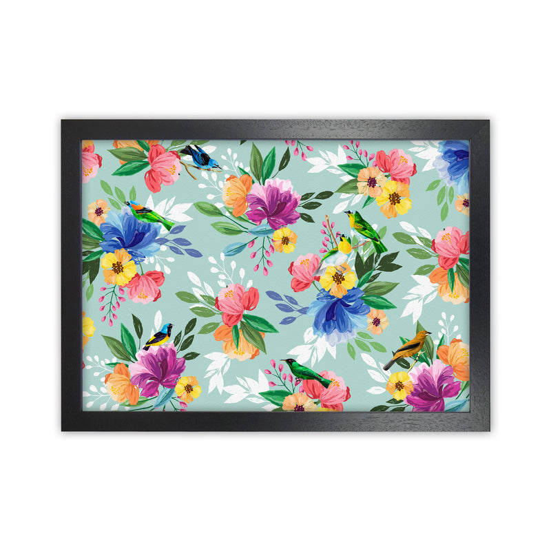 flowers birds Art Print by Seven Trees Design Black Grain