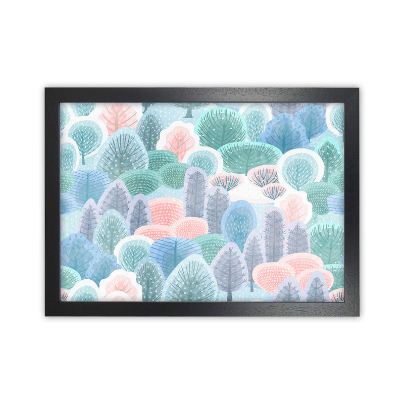 Happy Forest Art Print by Seven Trees Design Black Grain