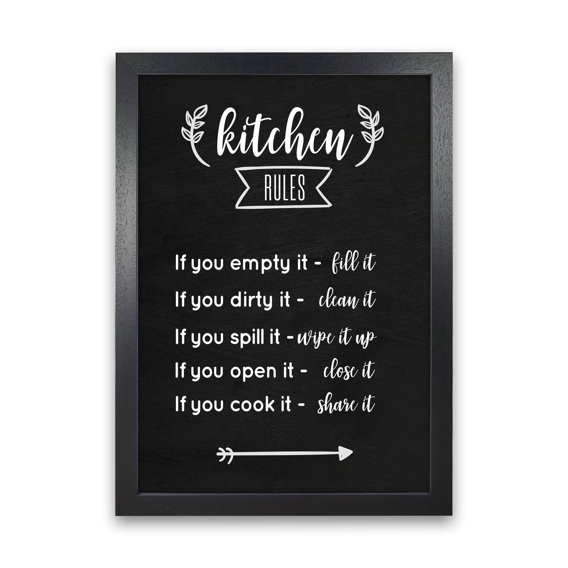 Kitchen rules Art Print by Seven Trees Design Black Grain