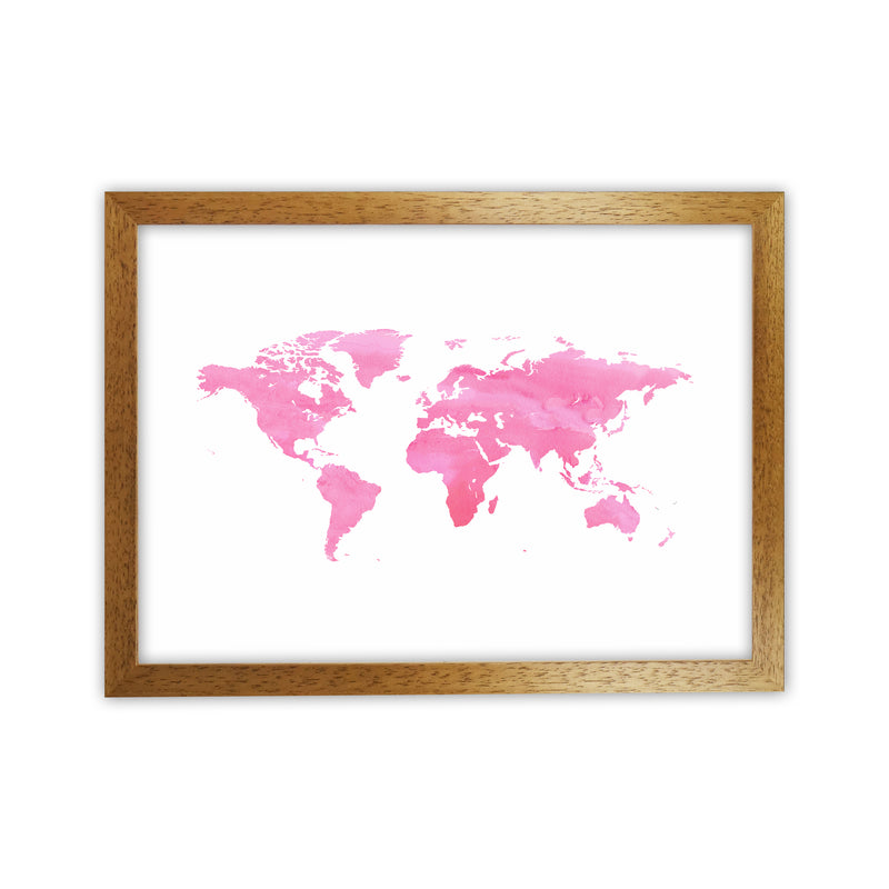 Pink Watercolor World Maps Art Print by Seven Trees Design Oak Grain