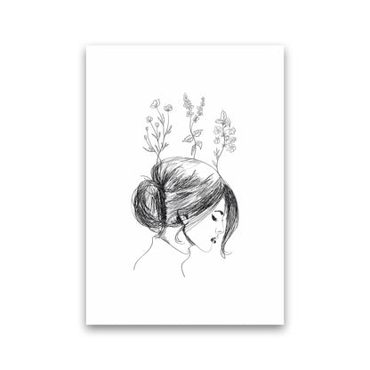 Hand Drawn Flower Girl Art Print by Seven Trees Design Print Only