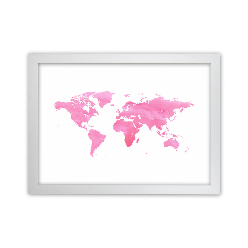 Pink Watercolor World Maps Art Print by Seven Trees Design White Grain