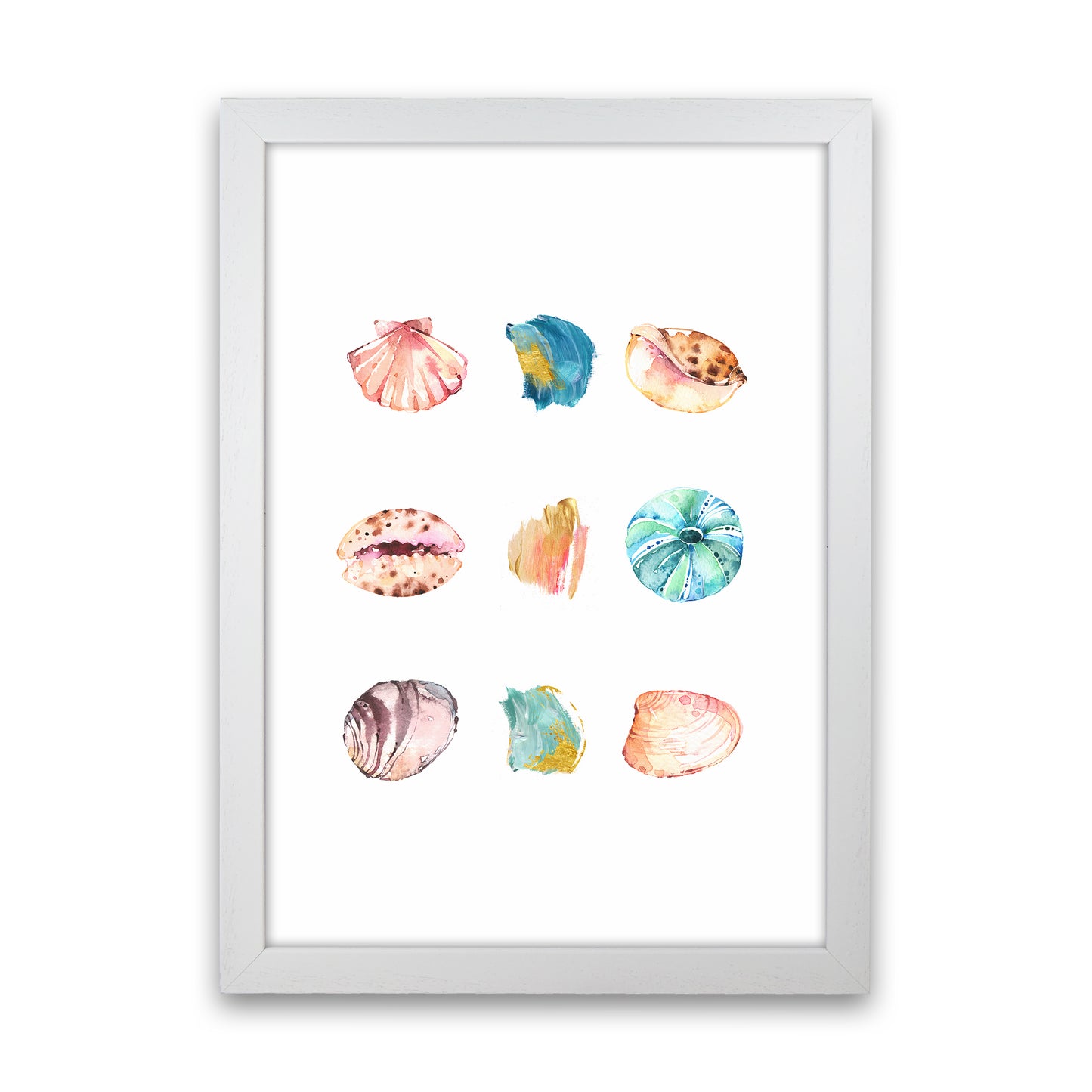 Sea And Brush Strokes II Shell Art Print by Seven Trees Design White Grain