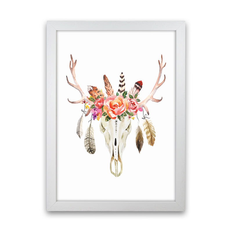 Boho cow skull Art Print by Seven Trees Design White Grain