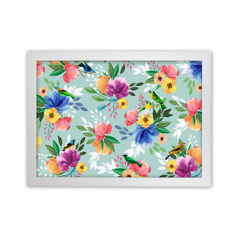 flowers birds Art Print by Seven Trees Design White Grain