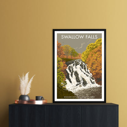 Wales Swallow Falls Art Print by Stephen Millership A1 White Frame