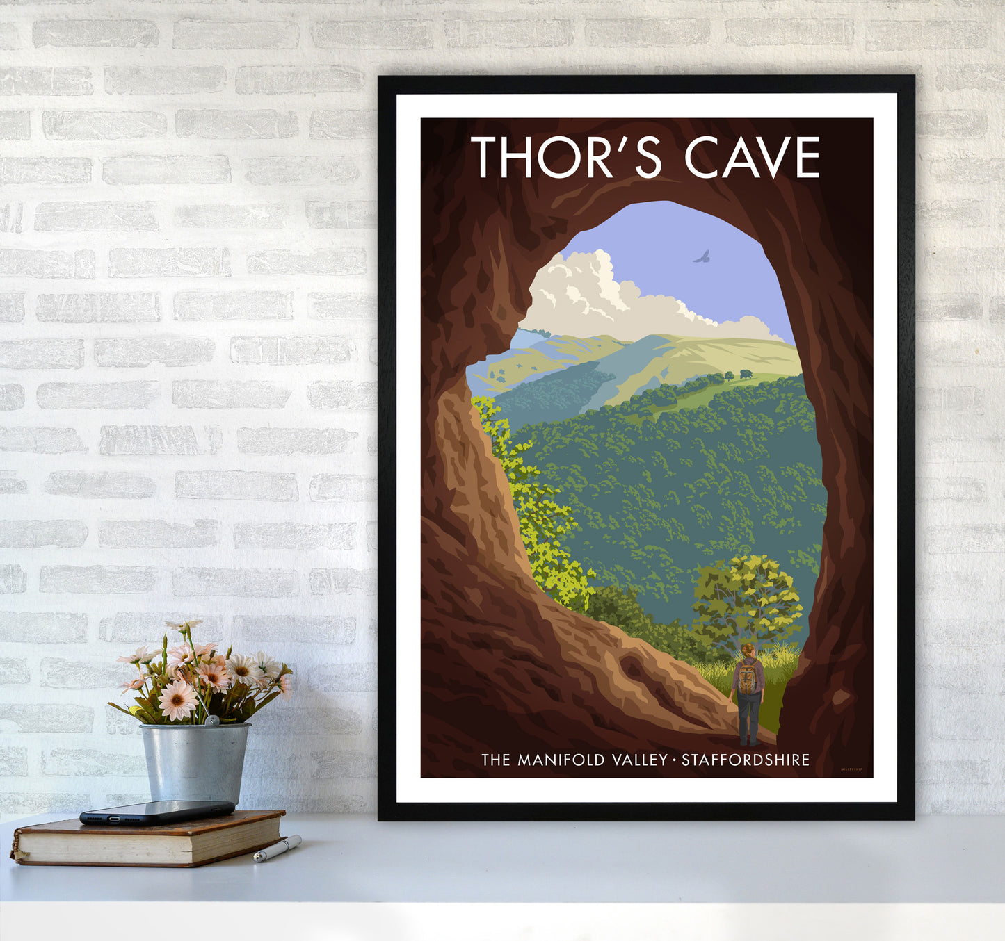 Staffordshire Thors Cave Travel Art Print by Stephen Millership A1 White Frame