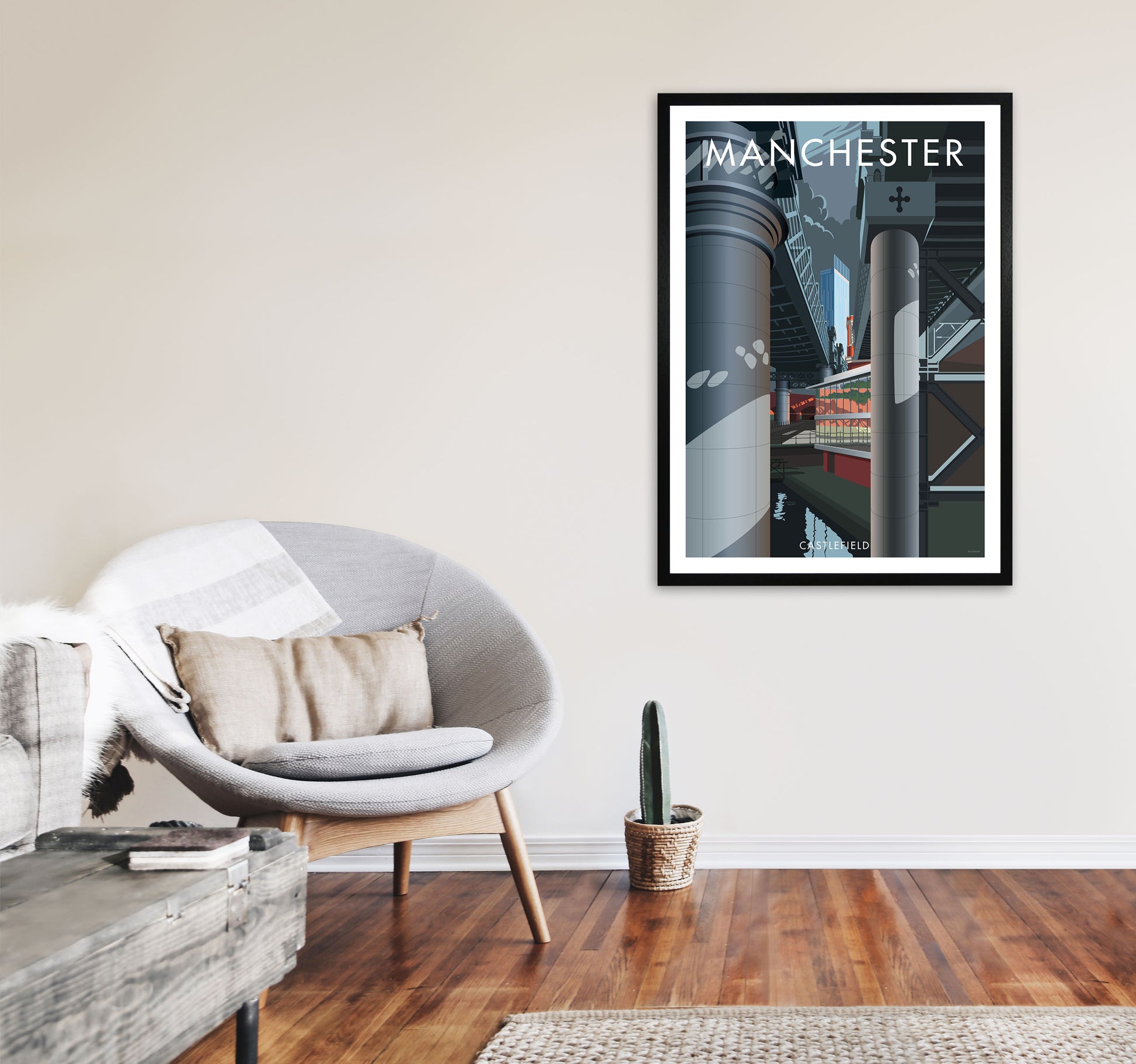 Manchester by Stephen Millership A1 White Frame