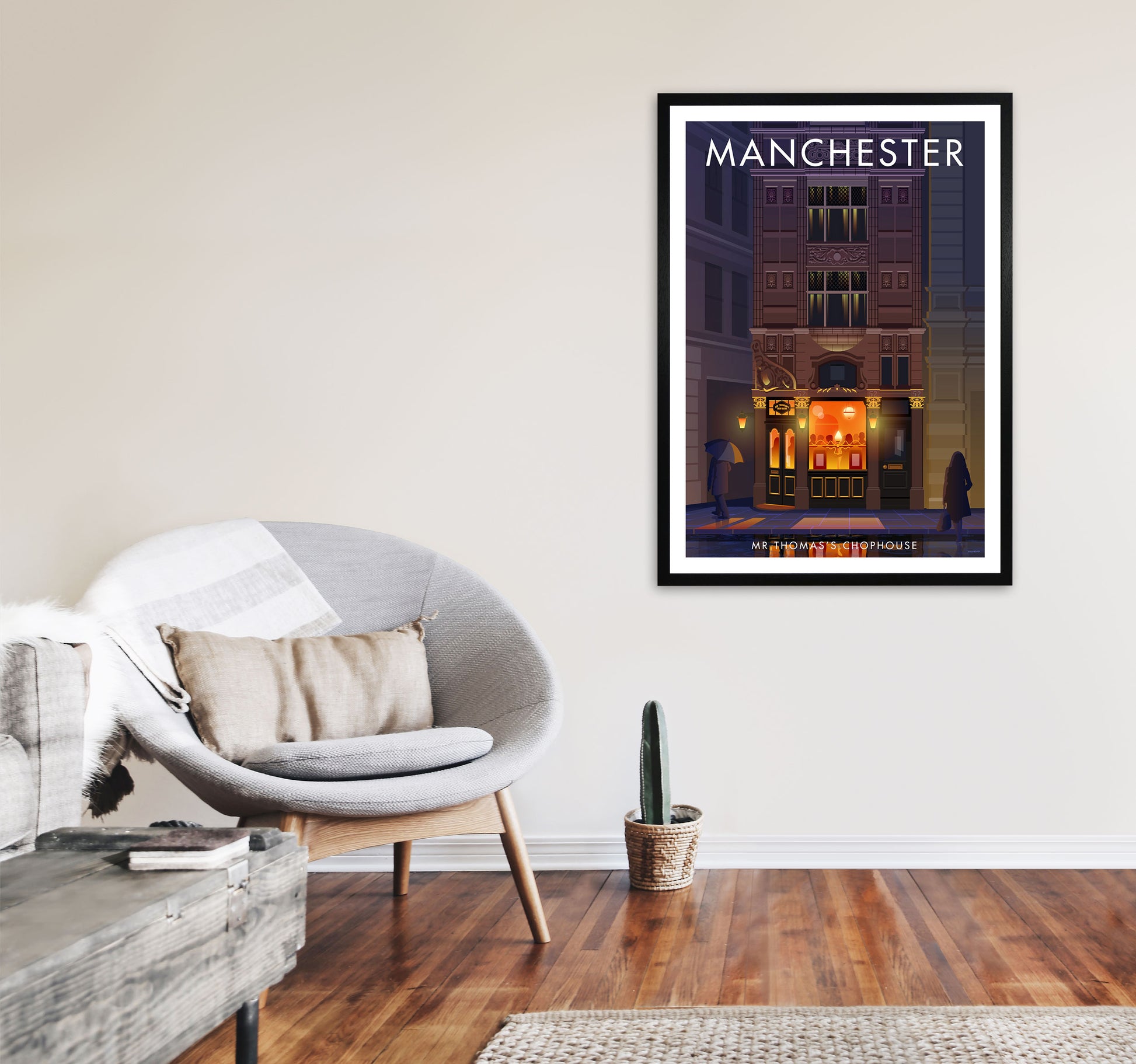 Mr Thomas&#39;s Chophouse Manchester Art Print by Stephen Millership A1 White Frame