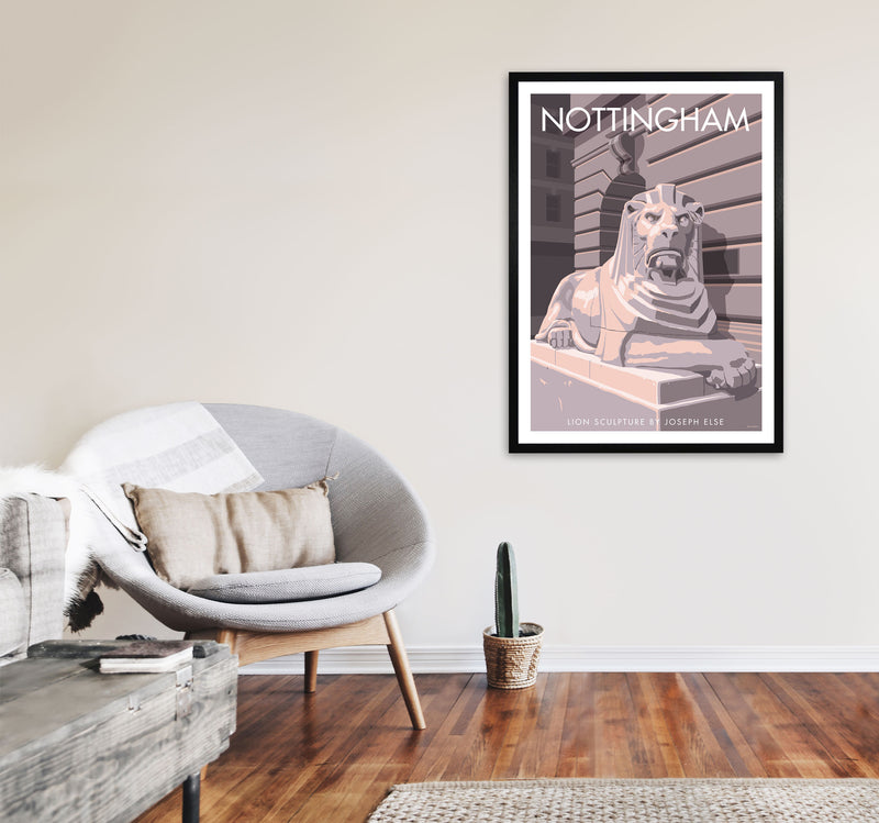 Nottingham Lion Sculpture Art Print by Stephen Millership A1 White Frame