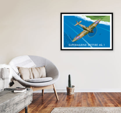Supermarine Spitfire by Stephen Millership A1 White Frame