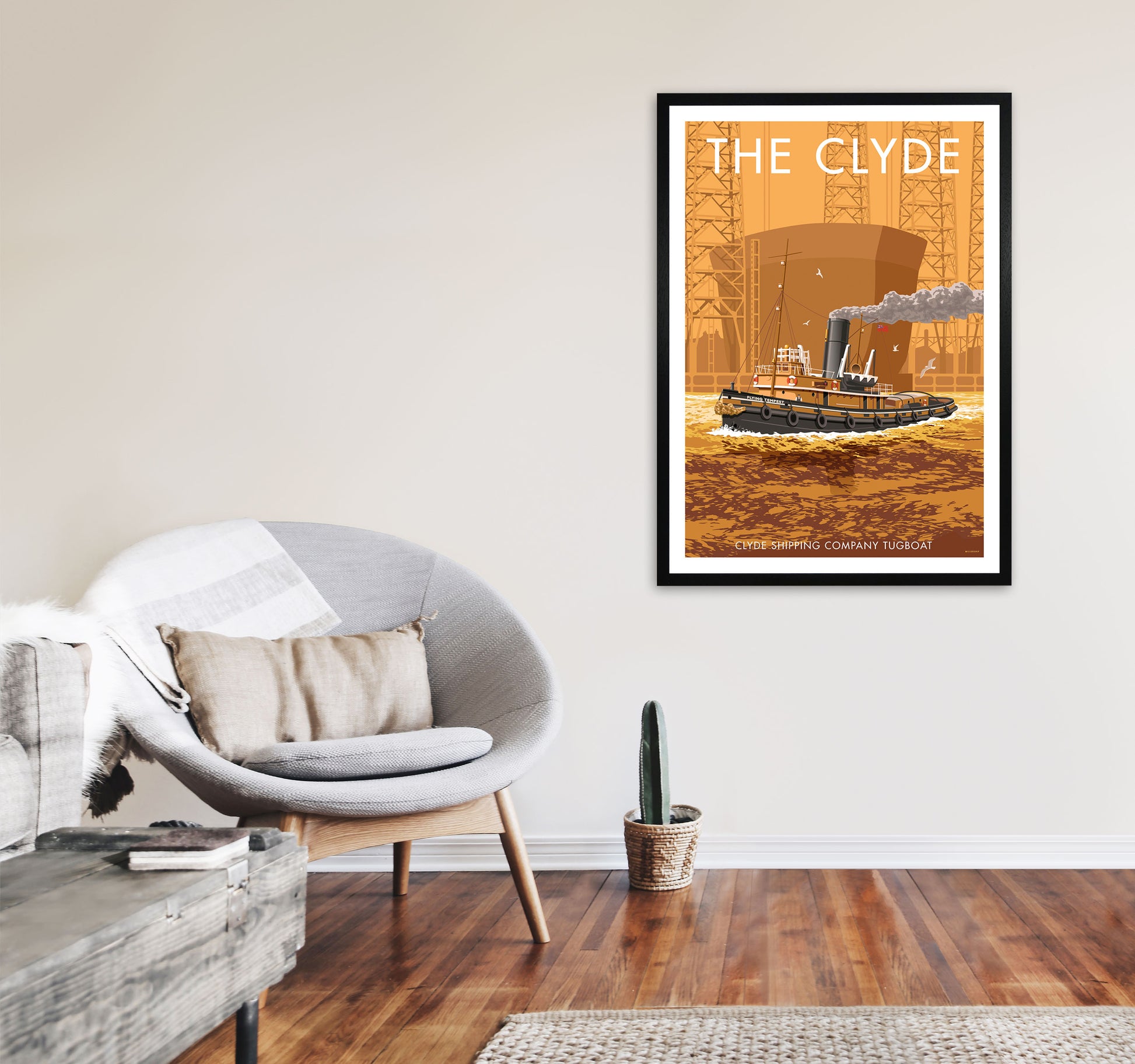 The Clyde Art Print by Stephen Millership A1 White Frame