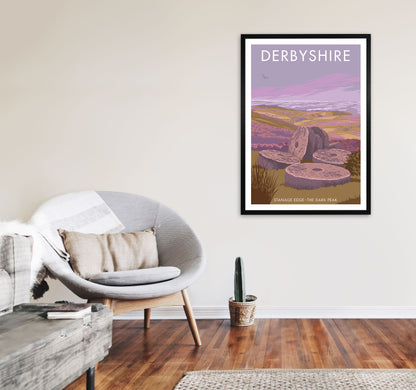 Stanage Edge Derbyshire Travel Art Print by Stephen Millership A1 White Frame