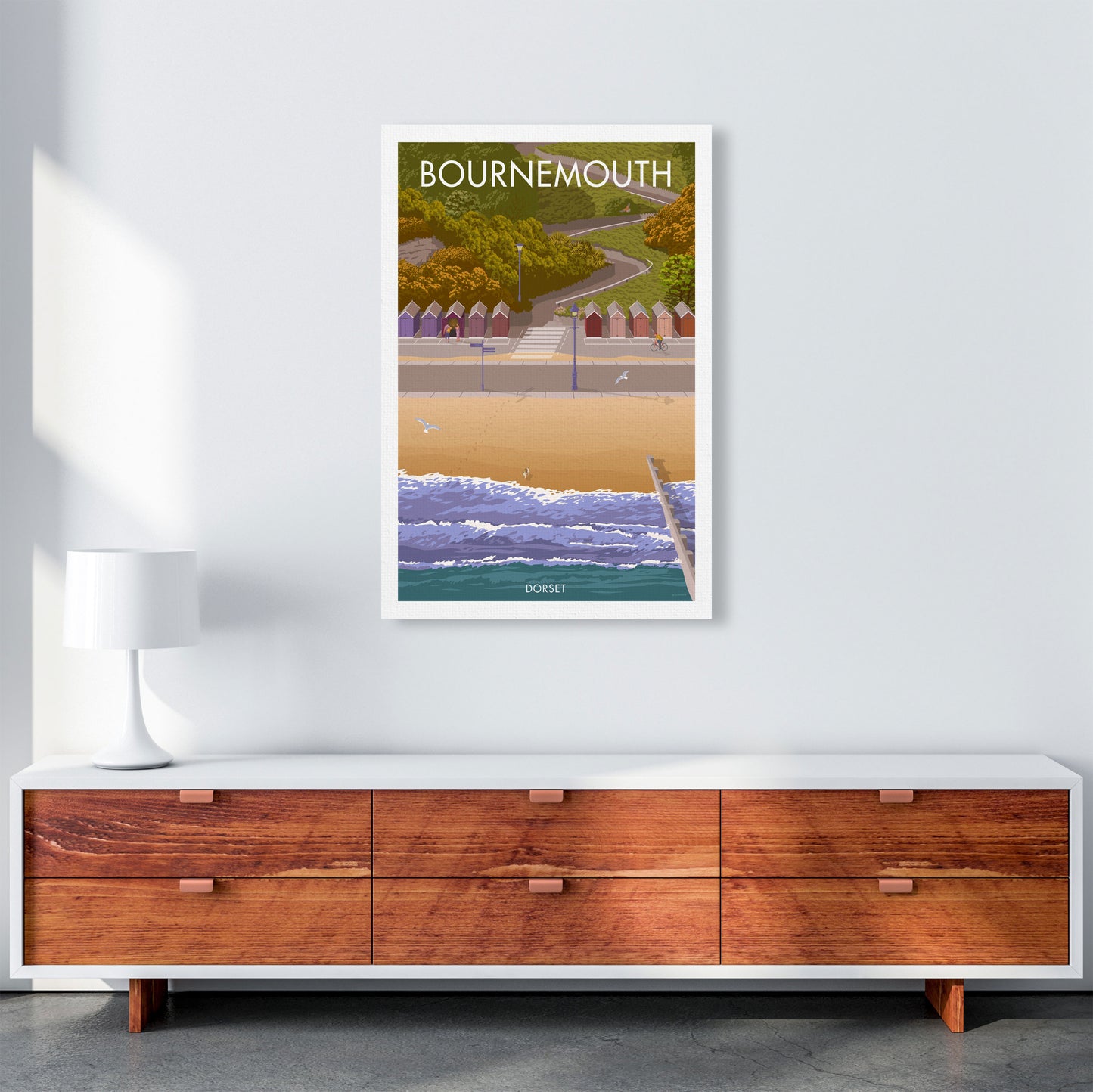 Bournemouth Huts Travel Art Print by Stephen Millership A1 Canvas