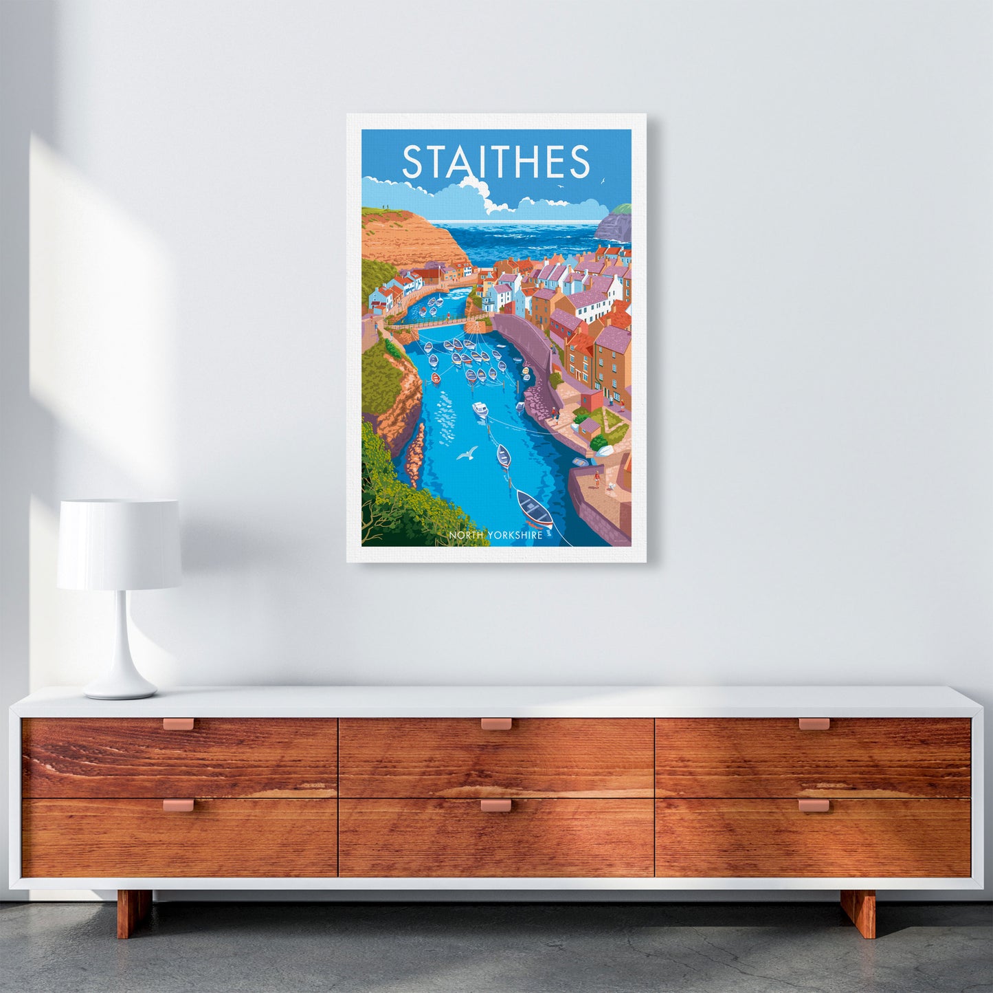Staithes by Stephen Millership Yorkshire Art Print, Vintage Travel Poster A1 Canvas