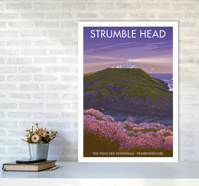 Wales Strumble Head Travel Art Print by Stephen Millership A1 Black Frame