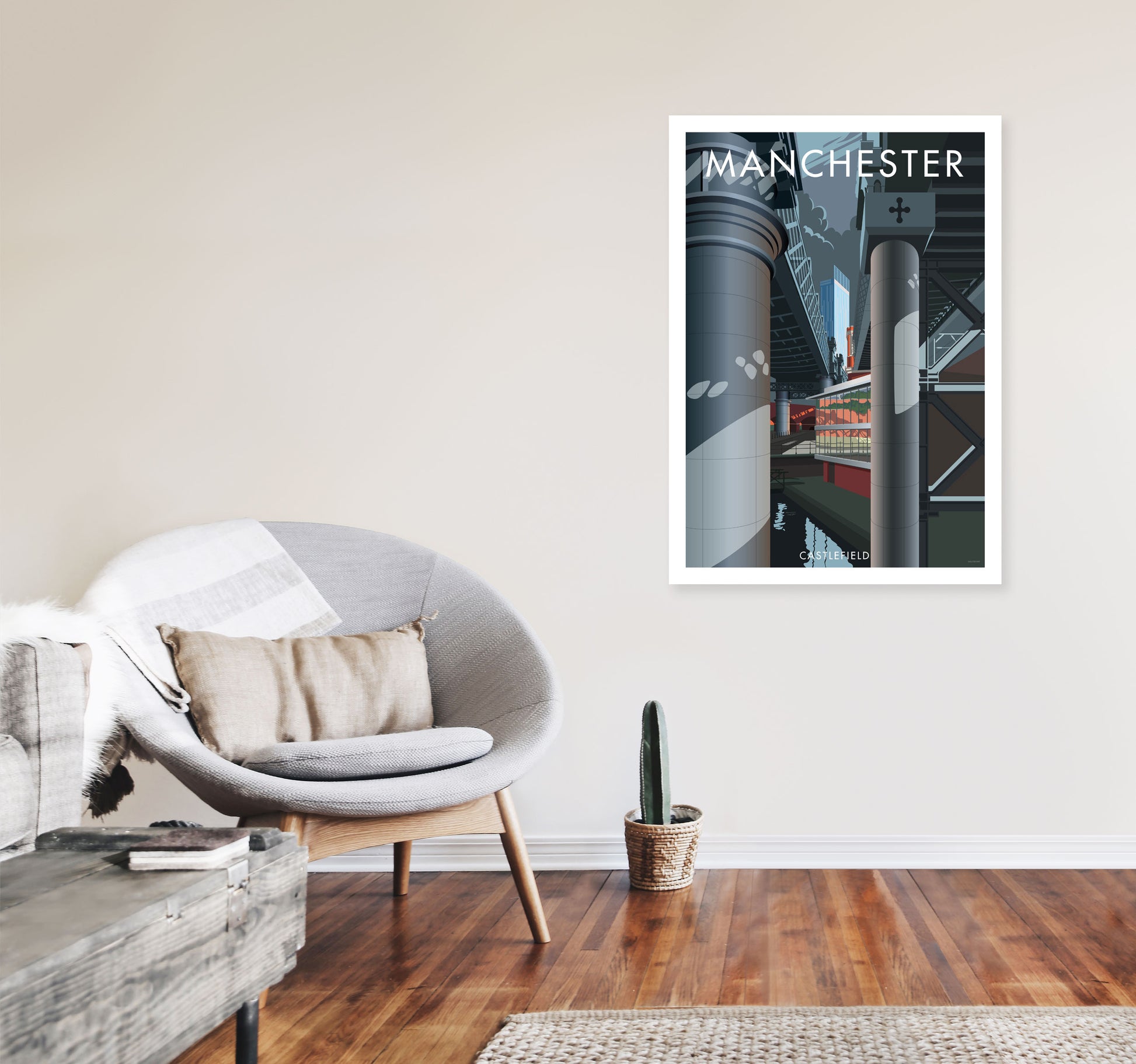 Manchester by Stephen Millership A1 Black Frame