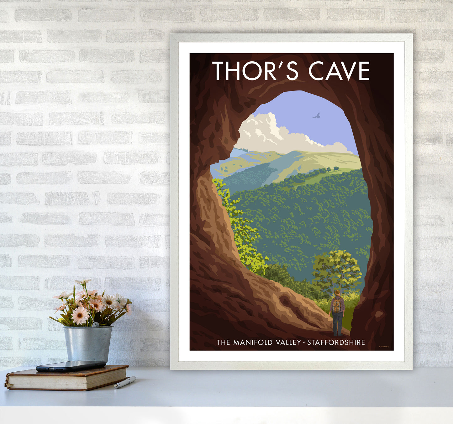 Staffordshire Thors Cave Travel Art Print by Stephen Millership A1 Oak Frame