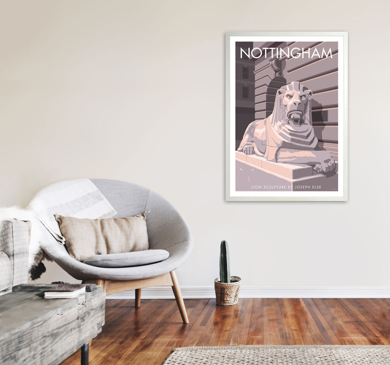 Nottingham Lion Sculpture Art Print by Stephen Millership A1 Oak Frame