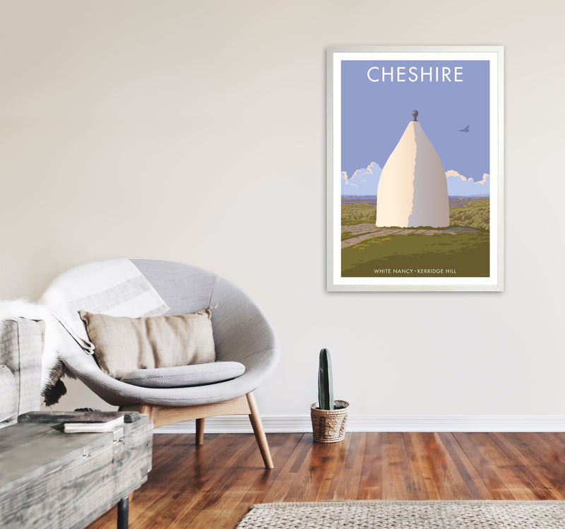 Cheshire White Nancy Travel Art Print by Stephen Millership A1 Oak Frame