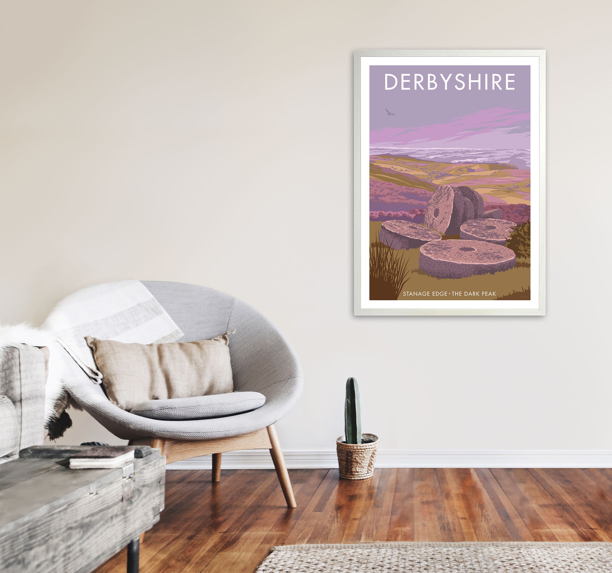 Stanage Edge Derbyshire Travel Art Print by Stephen Millership A1 Oak Frame