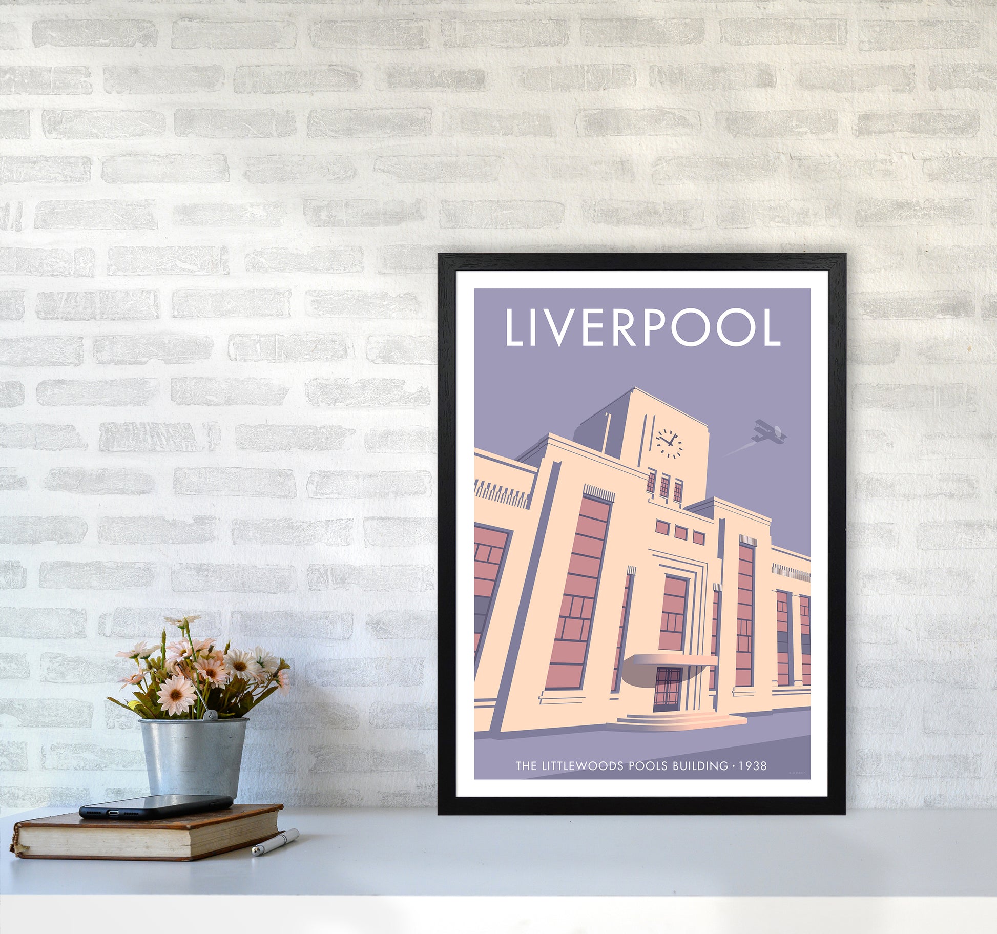 Liverpool Littlewoods Travel Art Print By Stephen Millership A2 White Frame