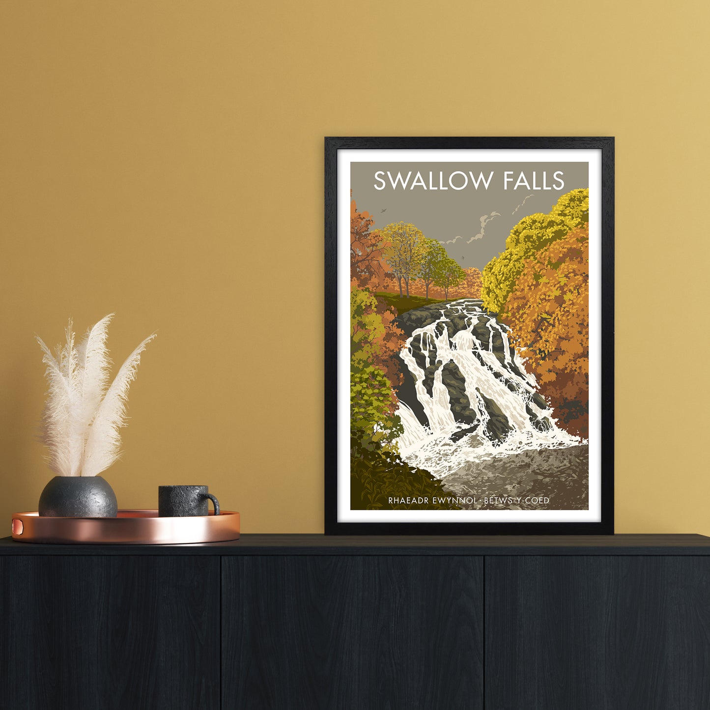 Wales Swallow Falls Art Print by Stephen Millership A2 White Frame