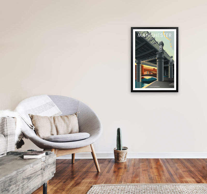 Manchester by Stephen Millership A2 White Frame