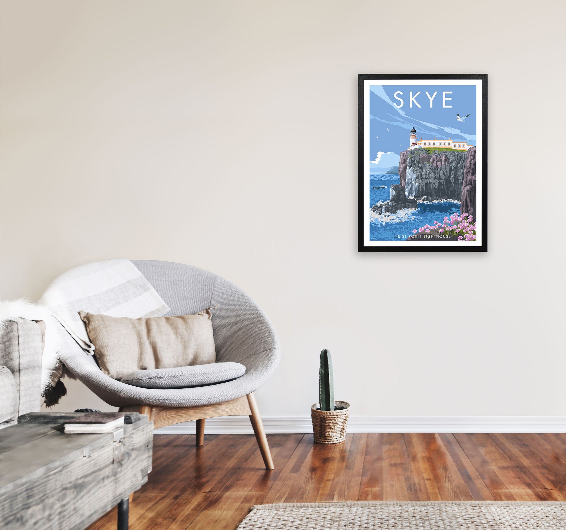 Neist Point Lighthouse Skye Art Print by Stephen Millership A2 White Frame