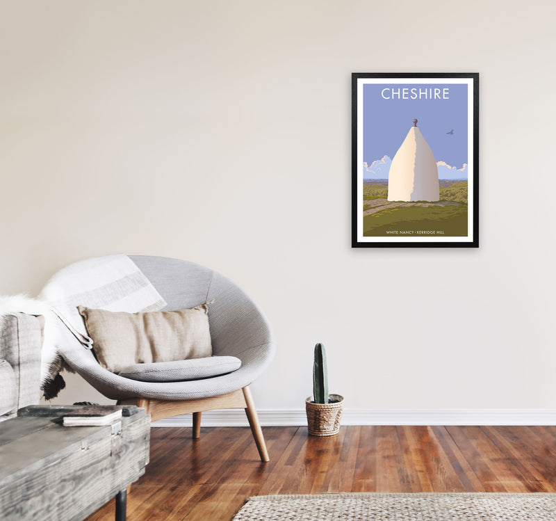 Cheshire White Nancy Travel Art Print by Stephen Millership A2 White Frame
