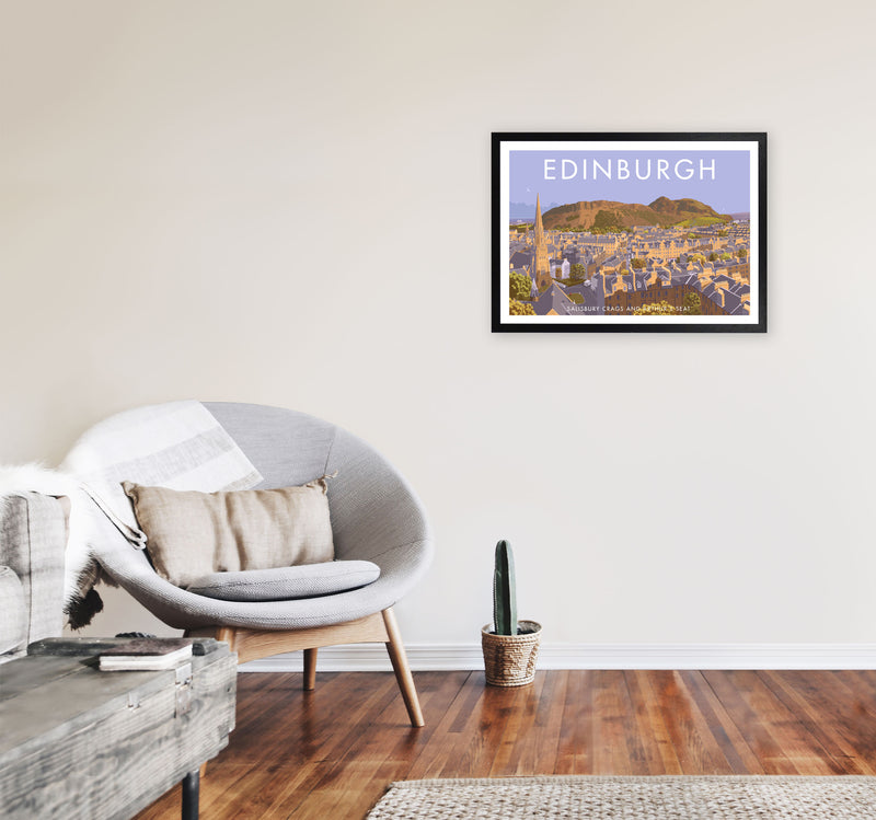 Arthur's Seat Edinburgh Travel Art Print by Stephen Millership, Framed Poster A2 White Frame