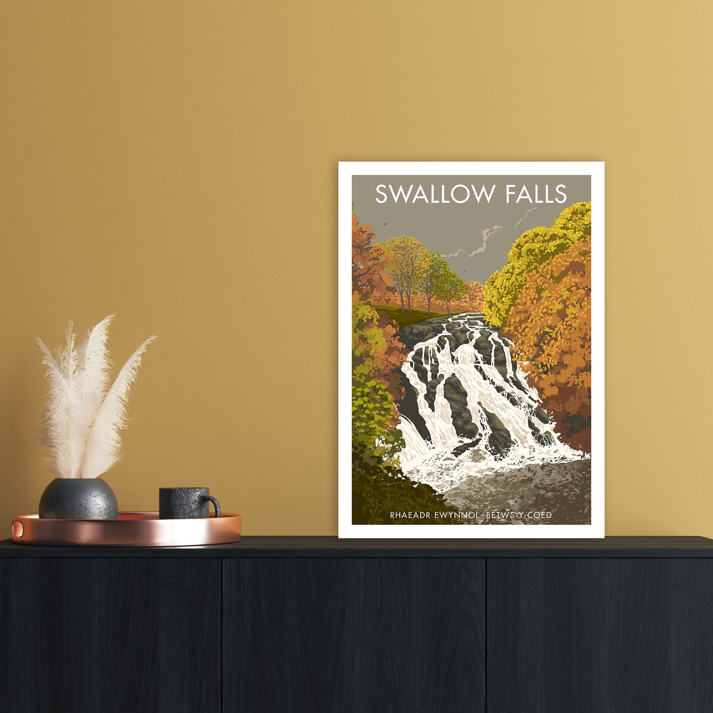 Wales Swallow Falls Art Print by Stephen Millership A2 Black Frame