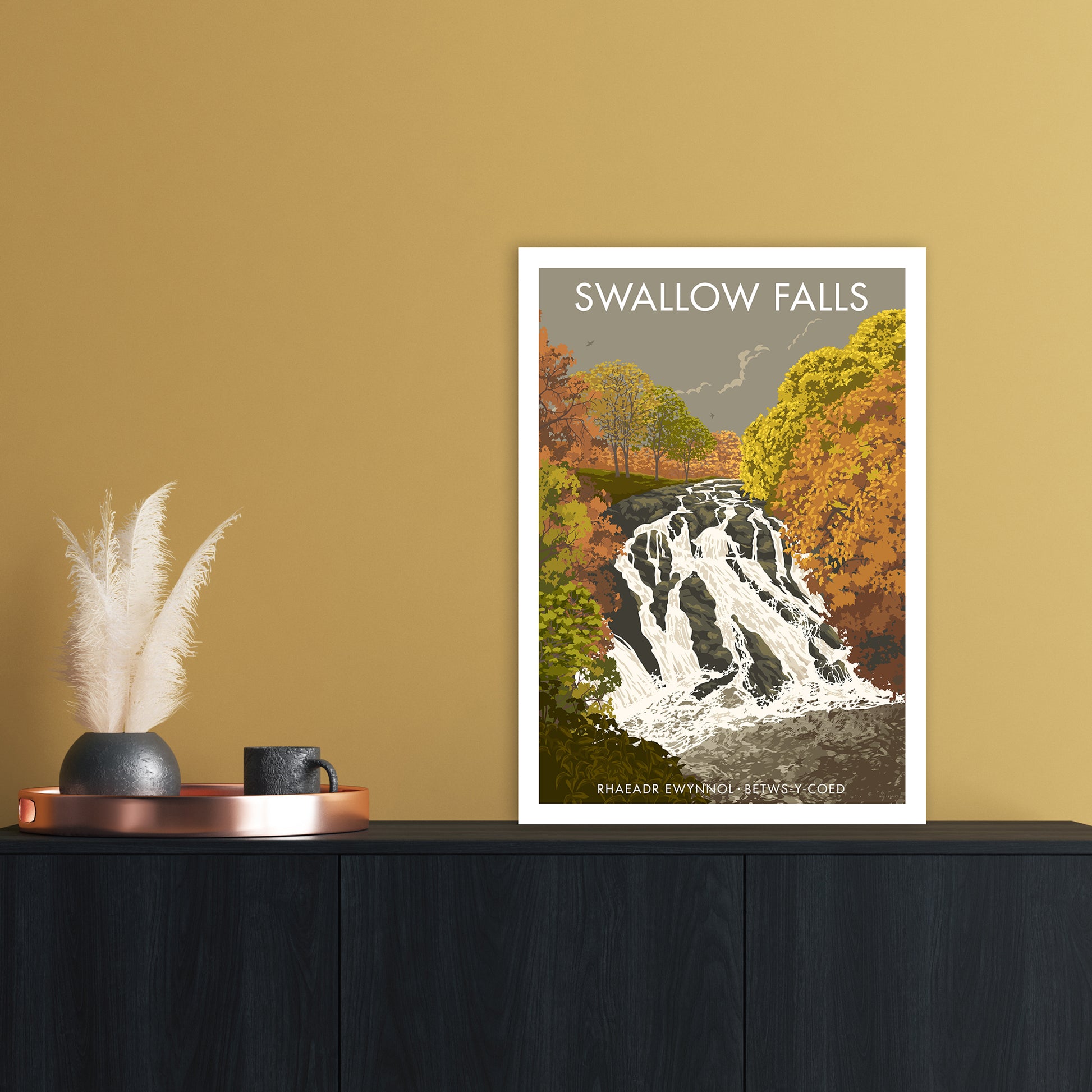 Wales Swallow Falls Art Print by Stephen Millership A2 Black Frame