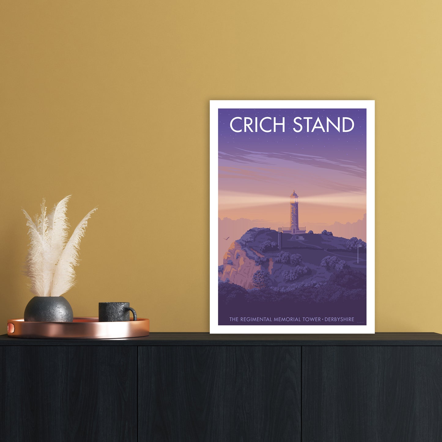Derbyshire Crich Stand Art Print by Stephen Millership A2 Black Frame