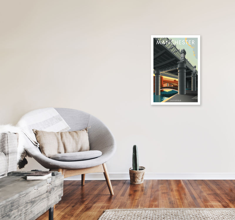 Manchester by Stephen Millership A2 Black Frame