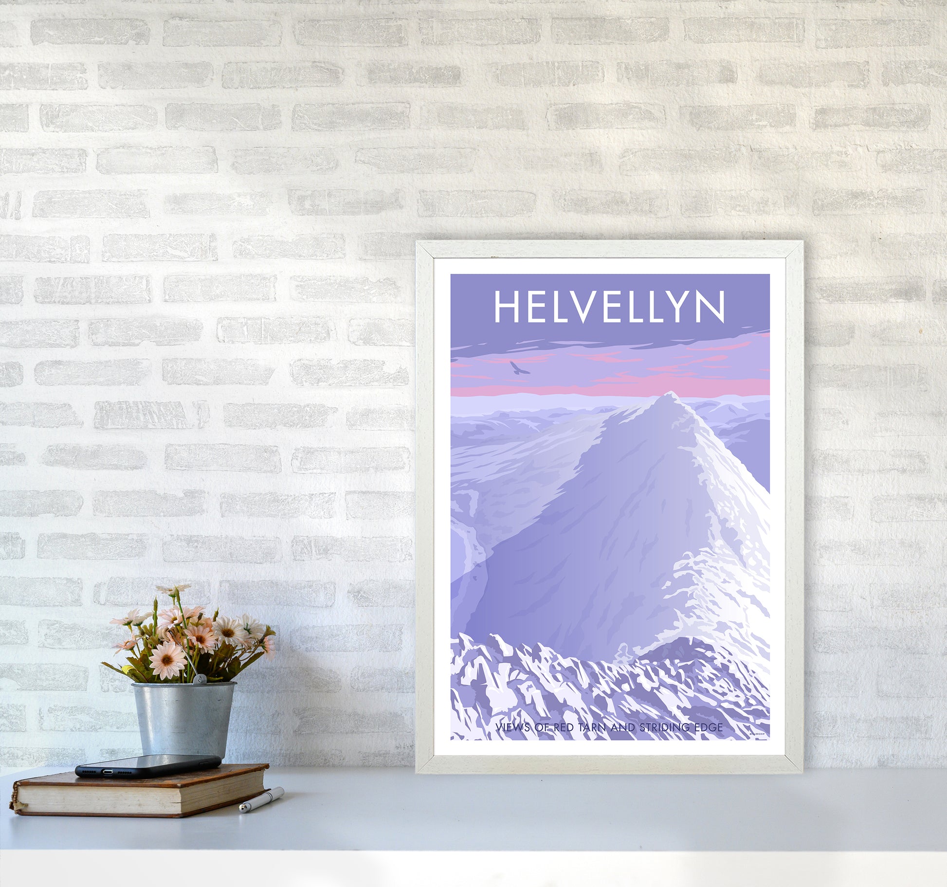 The Lakes Helvellyn Winter Travel Art Print By Stephen Millership A2 Oak Frame