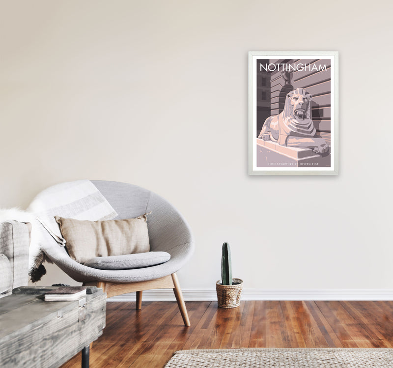 Nottingham Lion Sculpture Art Print by Stephen Millership A2 Oak Frame