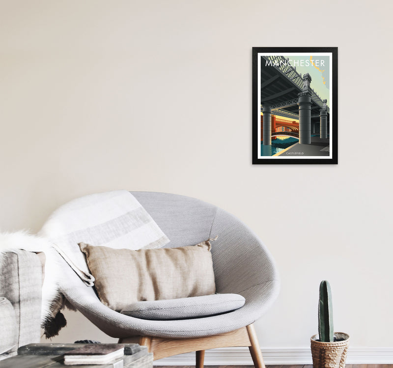 Manchester by Stephen Millership A3 White Frame