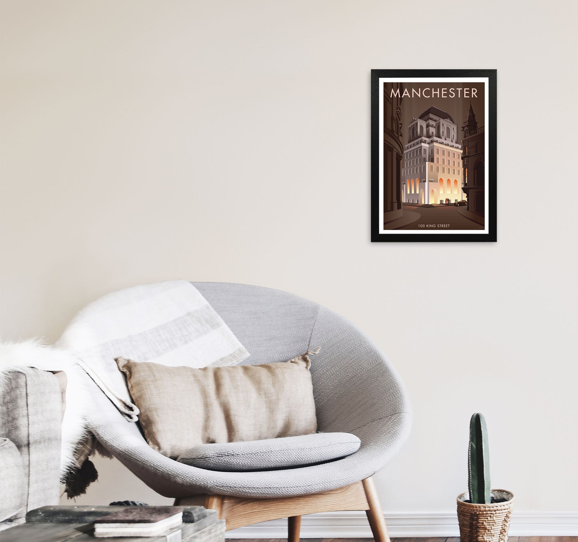 Manchester by Stephen Millership A3 White Frame