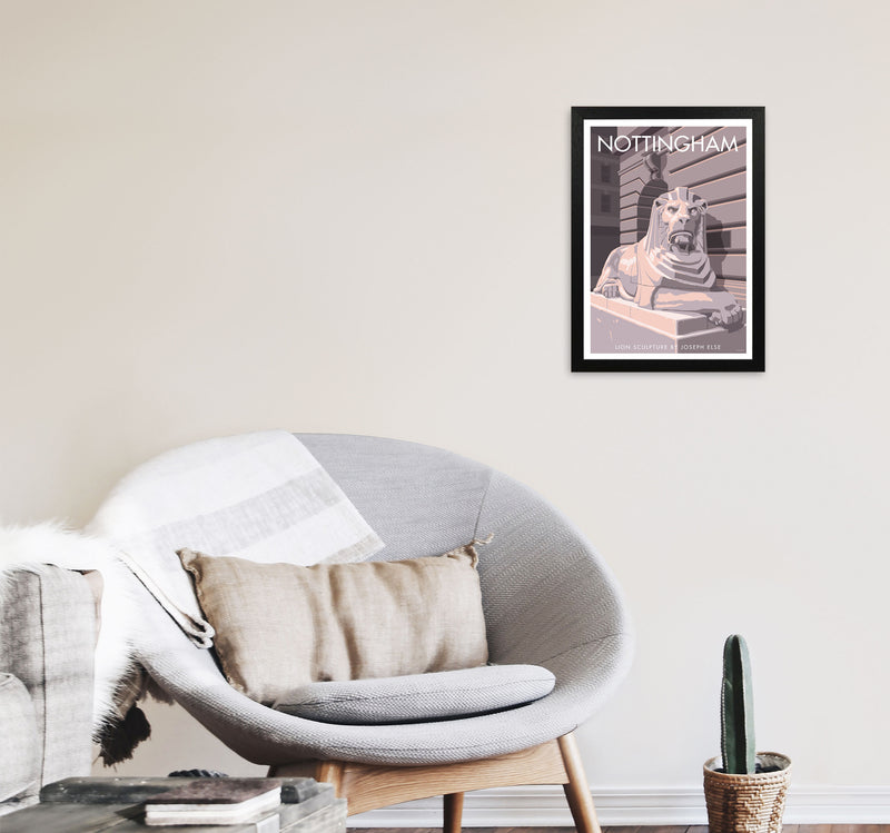 Nottingham Lion Sculpture Art Print by Stephen Millership A3 White Frame