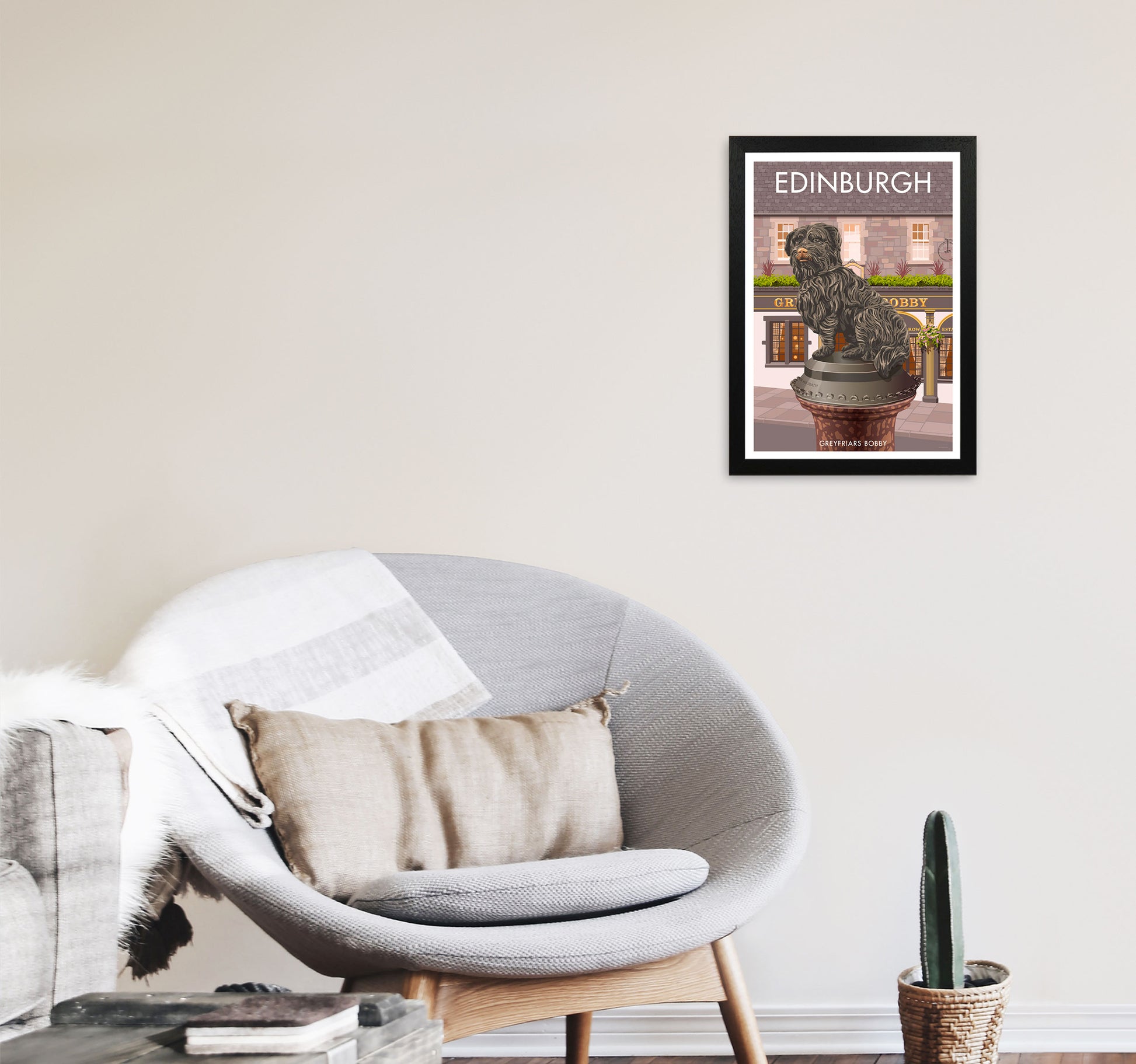 Edinburgh Art Print by Stephen Millership A3 White Frame
