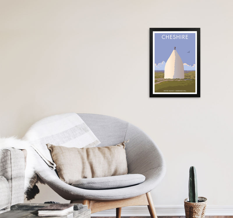 Cheshire White Nancy Travel Art Print by Stephen Millership A3 White Frame