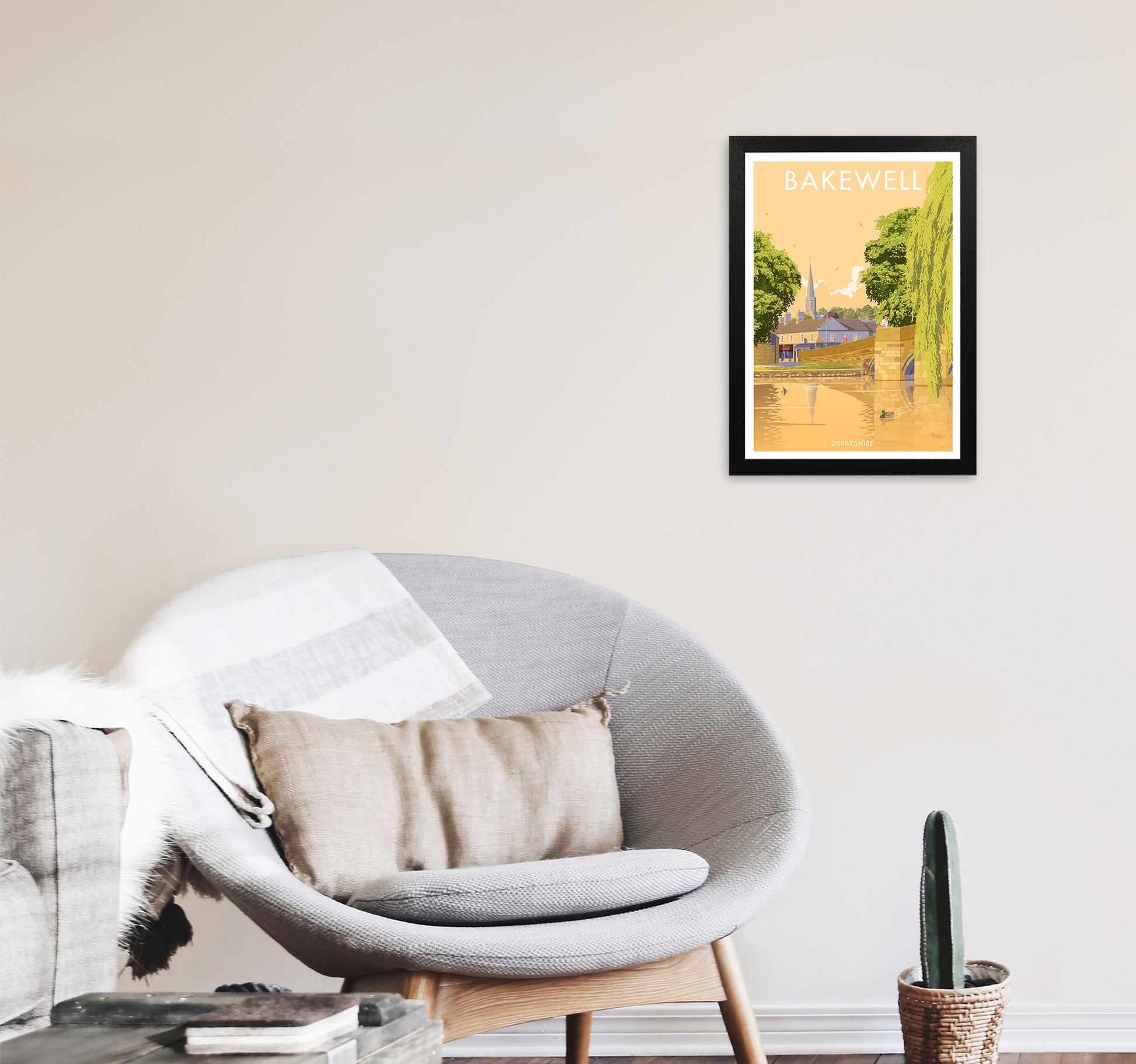 Bakewell Derbyshire Travel Art Print by Stephen Millership A3 White Frame