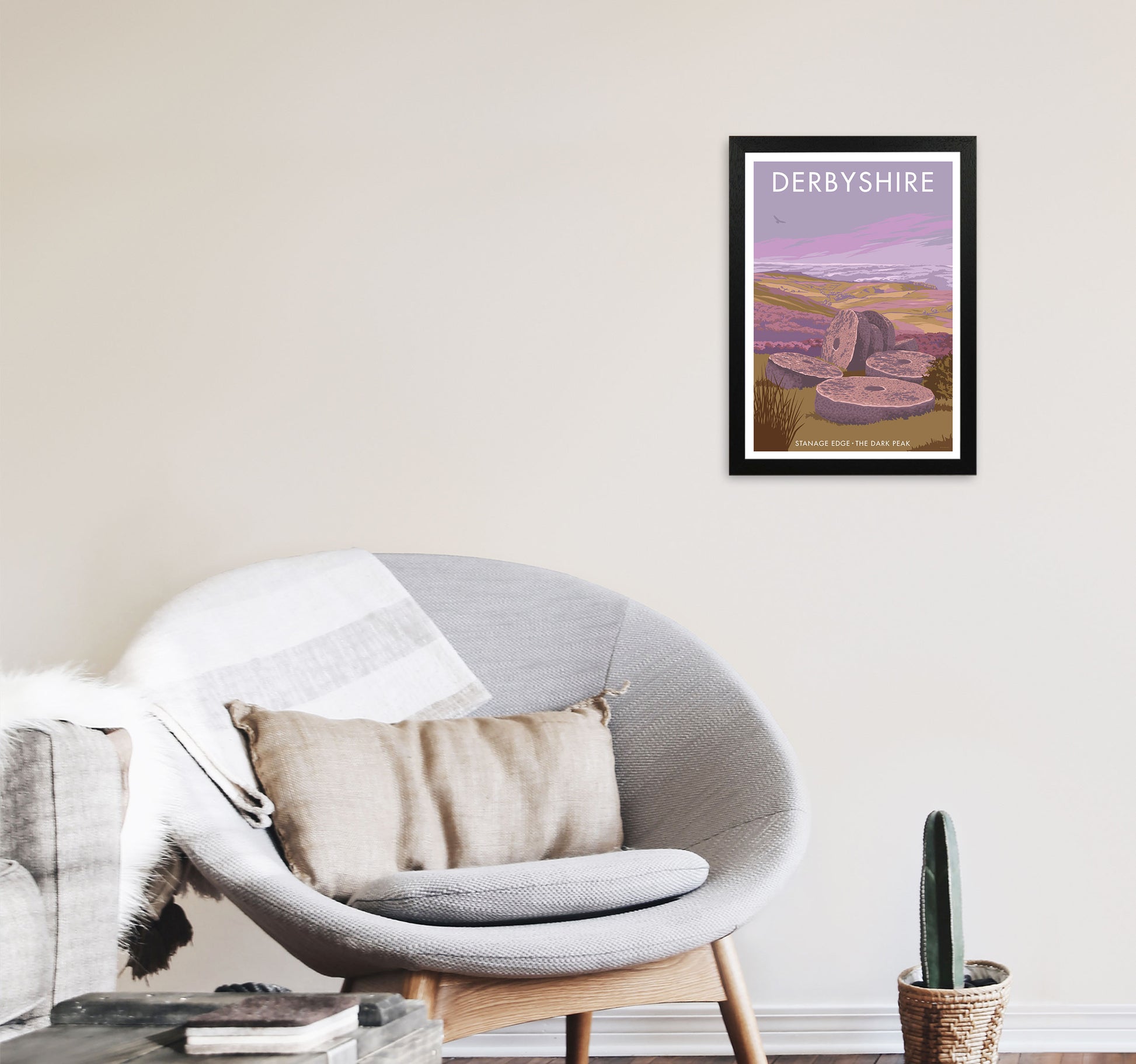 Stanage Edge Derbyshire Travel Art Print by Stephen Millership A3 White Frame