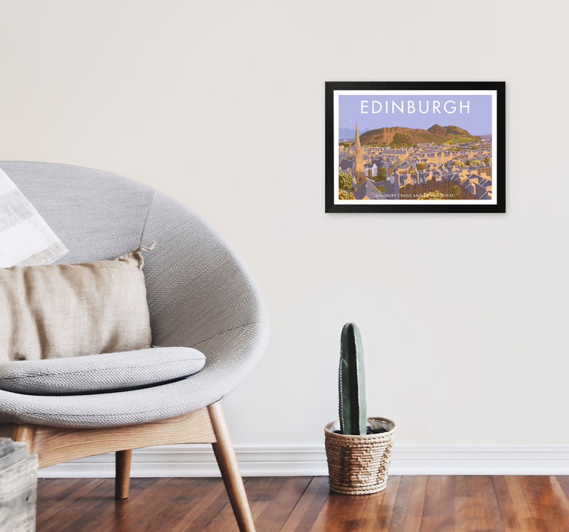 Arthur's Seat Edinburgh Travel Art Print by Stephen Millership, Framed Poster A3 White Frame