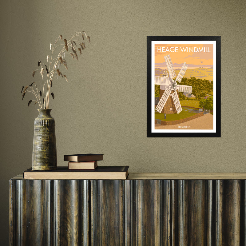 DERBYSHIRE HEAGE WINDMILL A3 by Stephen Millership A3 Black Frame