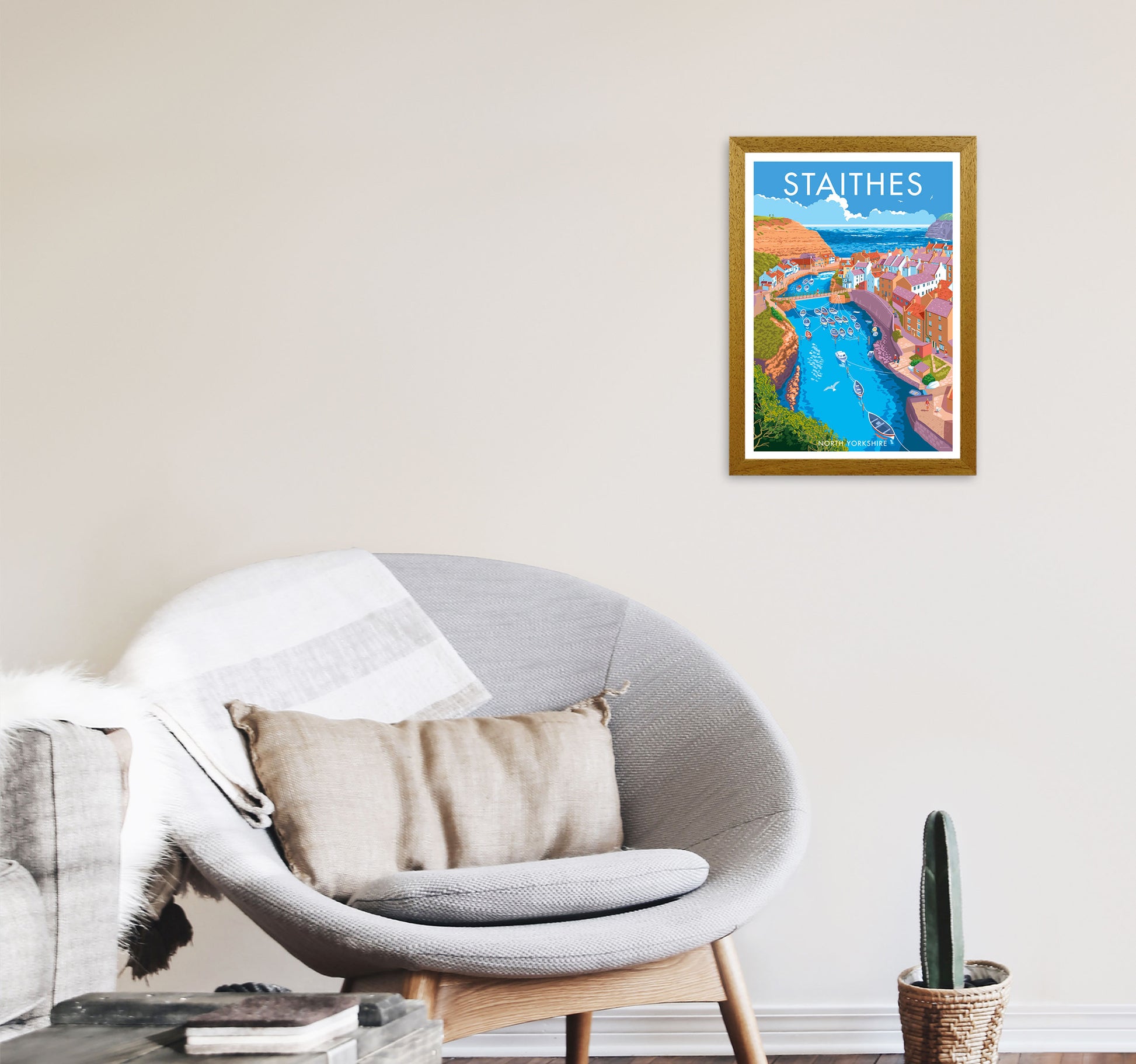 Staithes by Stephen Millership Yorkshire Art Print, Vintage Travel Poster A3 Print Only